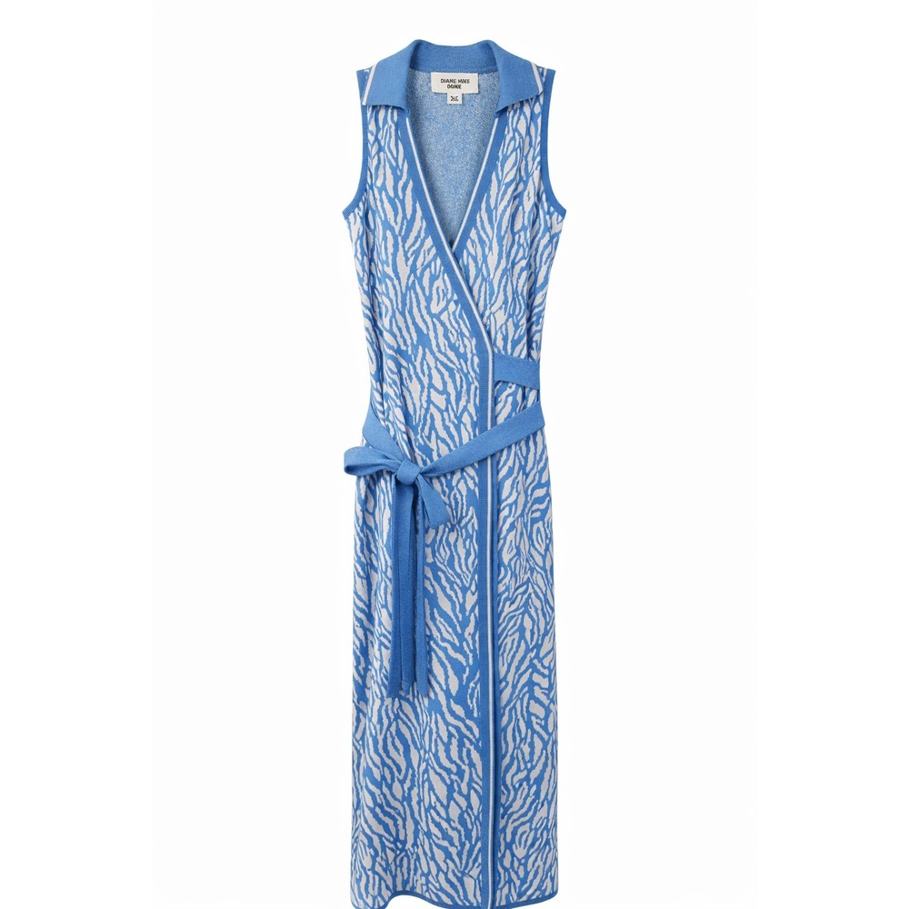 Diane von Furstenberg Target Wrap Dress XXS Blue White Knit Abstract Zebra Print